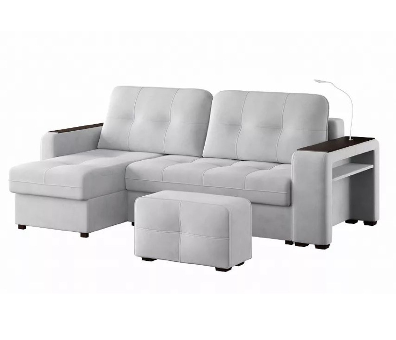 Диваны угловые в гостиную, Диван-кровать угловой Smart 4 пуф справа Велюр