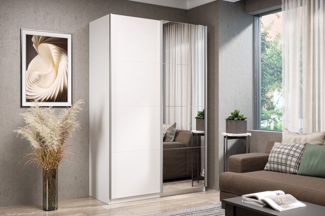 Шкафы-купе 2-х дверные, Шкаф-купе Smart 1224 2х дверный (фасады ЛДСП,зеркало) профиль серебро