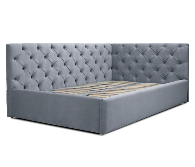 Мягкая кровать, Кровать с мягким изголовьем угловая Оливия 1200 с подъемным механизмом, микровелюр