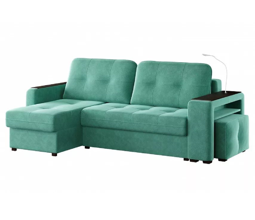 Диваны угловые в гостиную, Диван-кровать угловой Smart 4 пуф справа Велюр