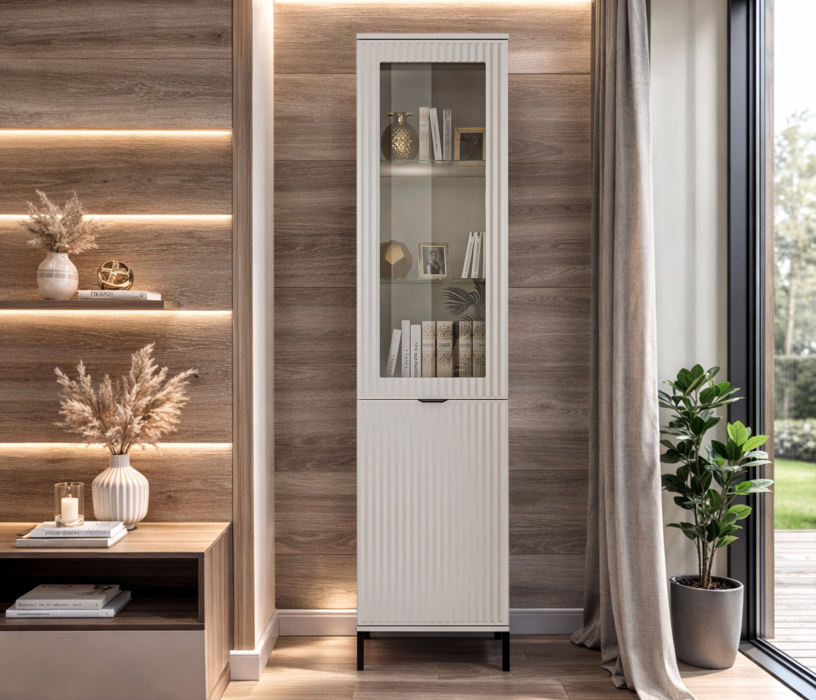 Шкафы пеналы, Шкаф-витрина Турин СБ-3567 Кашемир серый/МДФ Кашемир