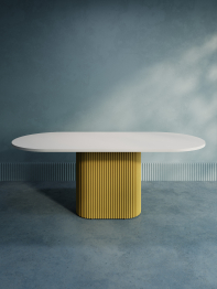 Стол овальный обеденный с металлическим золотым подстольем 200*90*75