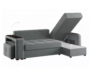 Диван-кровать угловой Smart 4 пуф слева Велюр