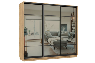 Шкаф-купе Премьер 36 (11ЗГ;11ЗГ;11ЗГ) фасады зеркало графит/трёхдверный/Профиль чёрный муар