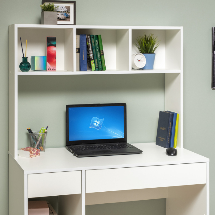 Прямые компьютерные столы, Стол компьютерный Комфорт 12.77 F, белый шагрень