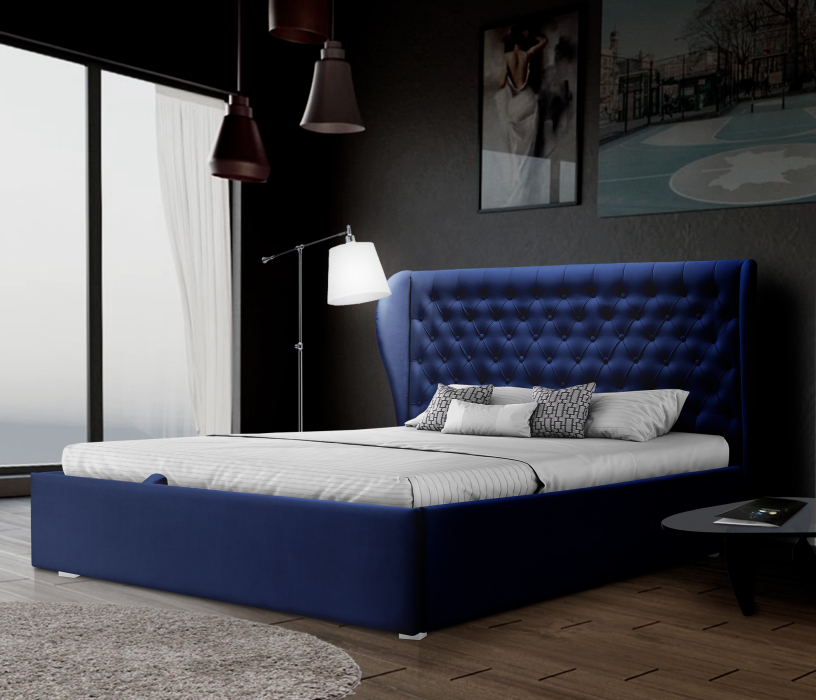 Мягкая кровать, Кровать с мягким изголовьем Мишель 1600 с подъемным механизмом, микровелюр