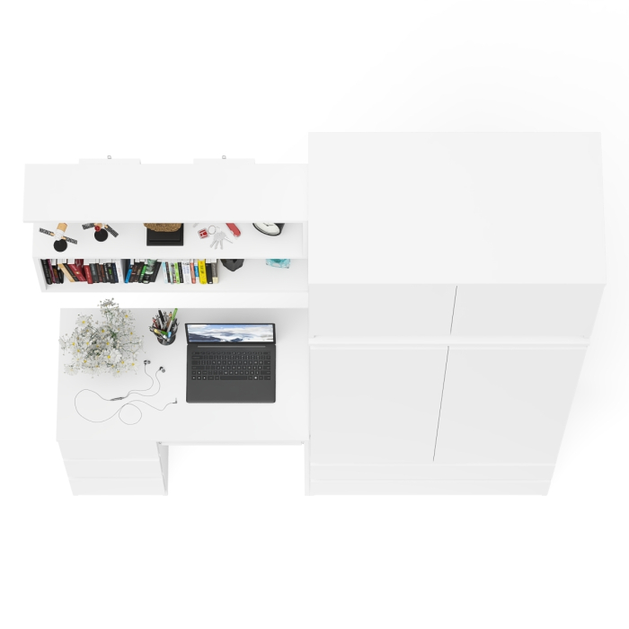 Домашние кабинеты, Шкаф-комод с антресолью Мори с книжной навесной полкой и столом для ноутбука МС-6 левый