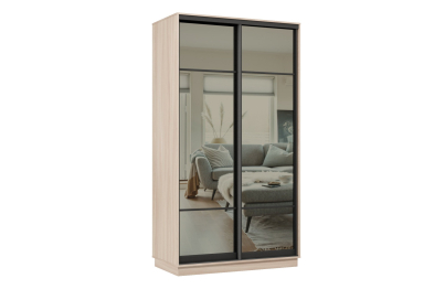 Шкаф-купе Премьер МИНИ 04 (11ЗГ;11ЗГ) фасады зеркало графит/двухдверный/Профиль чёрный муар