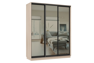 Шкаф-купе Премьер 21 (01ЗГ;01ЗГ;01ЗГ) фасады зеркало графит/трёхдверный/Профиль чёрный муар