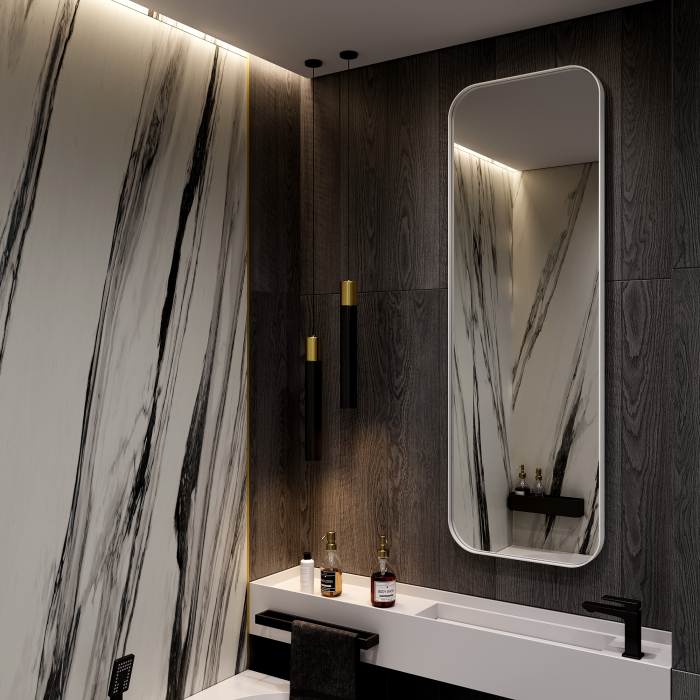 Зеркала в спальню, Дизайнерское настенное зеркало GENGLASS Kuvino M в металлической раме