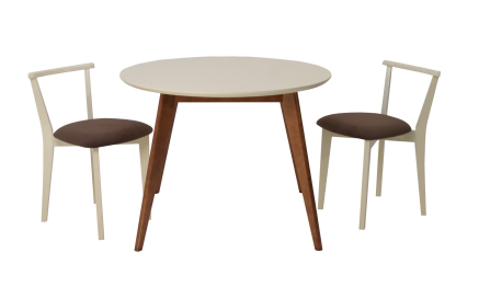 Стол Сканди К 90 орех/слоновая кость со стульями Франк слоновая кость велюр коричневый
