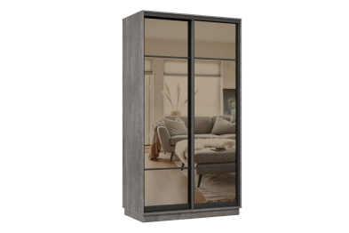 Шкаф-купе Премьер 02 (11ЗБ;11ЗБ) фасады зеркало бронза/двухдверный/Профиль чёрный муар