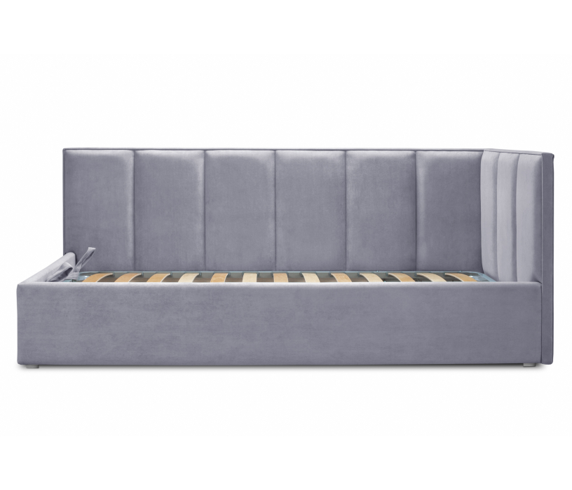 Мягкая кровать, Кровать с мягким изголовьем угловая Лайф 140 с подъемным механизмом, микровелюр