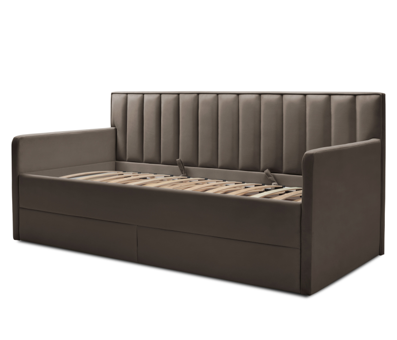 Мягкая кровать, Кровать с дополнительным спальным местом и боковинами Порше, микровелюр