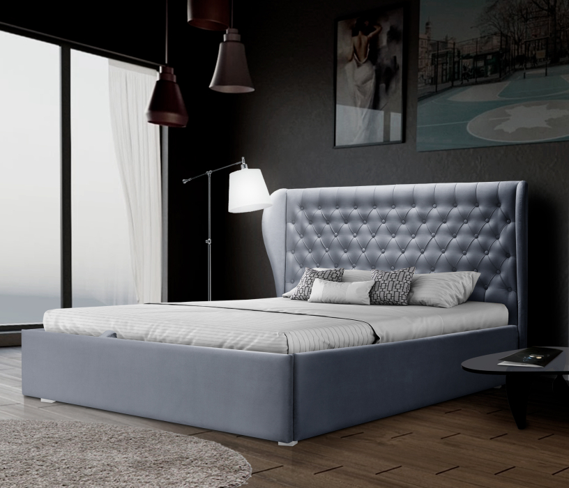 Мягкая кровать, Кровать с мягким изголовьем Мишель 1600 с подъемным механизмом, микровелюр
