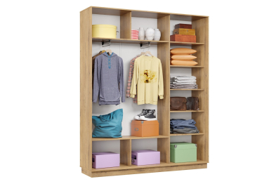 Шкаф-купе Премьер 23 (11ЗГ;11ЗГ;11ЗГ) фасады зеркало графит/трёхдверный/Профиль чёрный муар