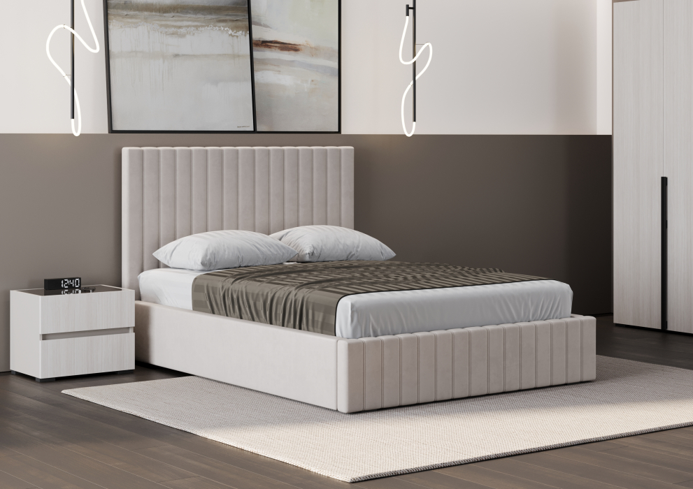 Мягкая кровать, Кровать двуспальная Болонья велюр с ПМ 180х200 см