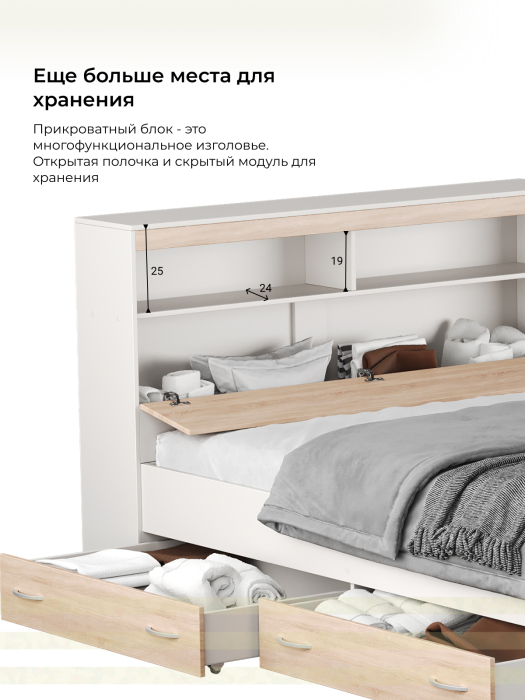 Кровати, Кровать Виктория с прикроватным блоком и ящиками 140х200