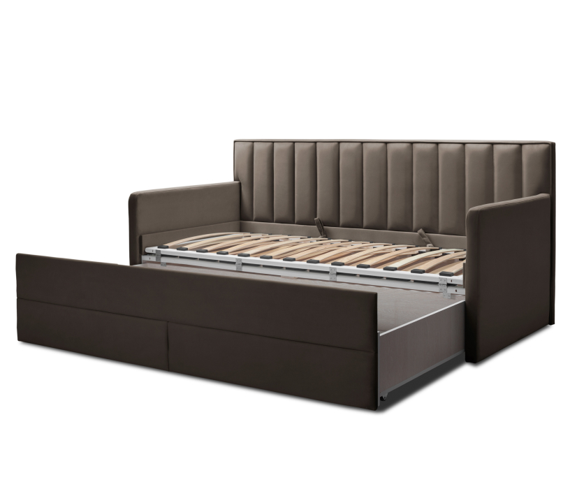 Мягкая кровать, Кровать с дополнительным спальным местом и боковинами Порше, микровелюр