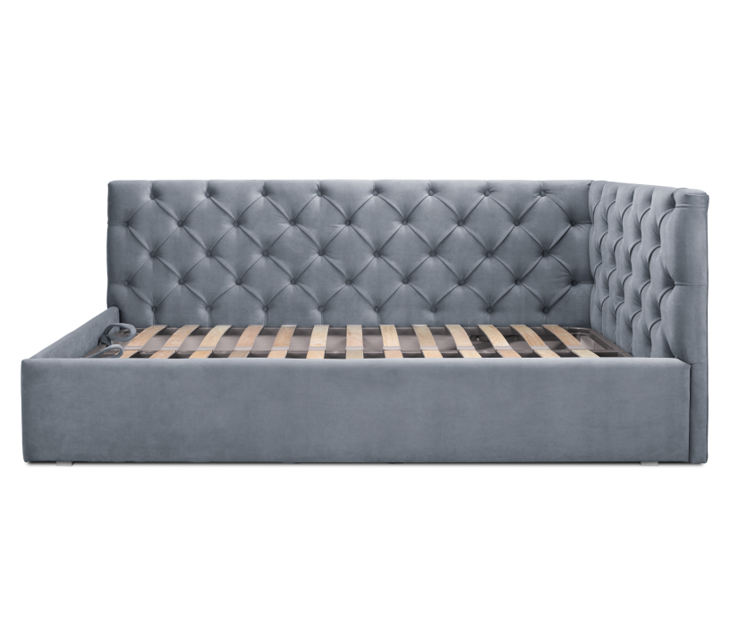 Мягкая кровать, Кровать с мягким изголовьем угловая Оливия 1200 с подъемным механизмом, микровелюр