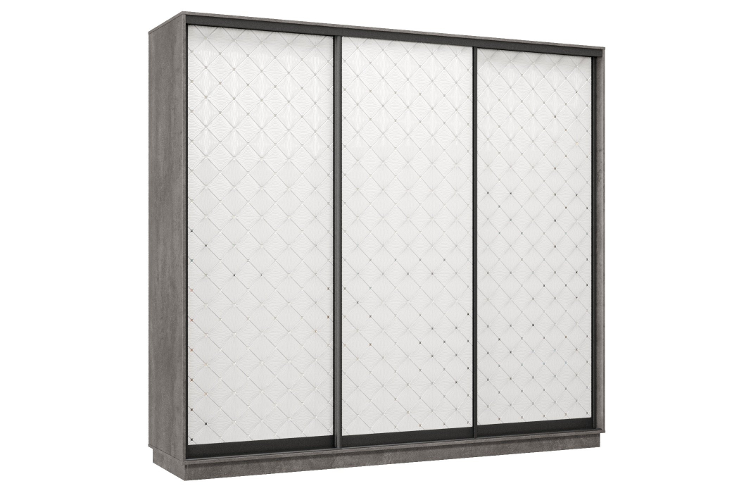 Шкафы-купе 3-х дверные, Шкаф-купе Премьер 58  (01РБ;01РБ;01РБ) фасады ромб белый/трёхдверный/Профиль чёрный муар