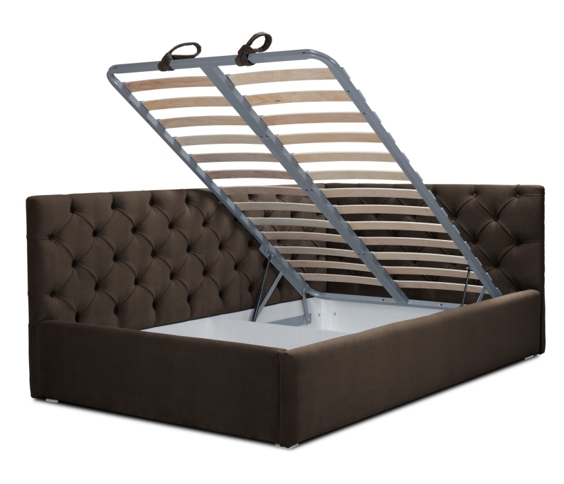 Мягкая кровать, Кровать с мягким изголовьем угловая Оливия 1400 с подъемным механизмом, микровелюр