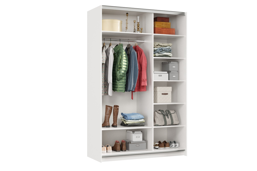 Шкафы-купе 2-х дверные, Шкаф-купе Smart 1424 2х дверный (фасады ЛДСП,зеркало) профиль серебро