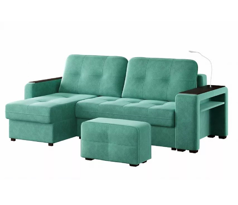 Диваны угловые в гостиную, Диван-кровать угловой Smart 4 пуф справа Велюр