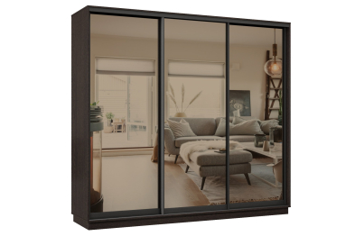 Шкаф-купе Премьер 59 (01ЗБ;01ЗБ;01ЗБ) фасады зеркало бронза/трёхдверный/Профиль чёрный муар