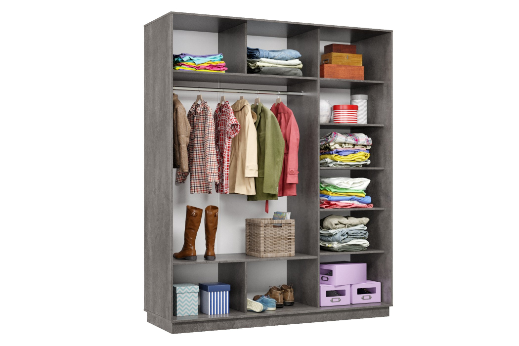 Шкафы-купе 3-х дверные, Шкаф-купе Премьер 22 (01ЗГ;01ЗГ;01ЗГ) фасады зеркало графит/трёхдверный/Профиль чёрный муар