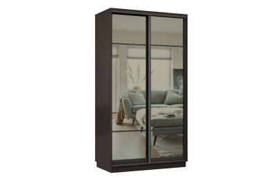 Шкаф-купе Премьер МИНИ 01 (11ЗГ;11ЗГ) фасады зеркало графит/двухдверный/Профиль чёрный муар