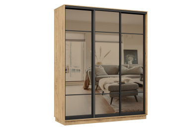 Шкаф-купе Премьер 21 (11ЗБ;11ЗБ;11ЗБ) фасады зеркало бронза/трёхдверный/Профиль чёрный муар