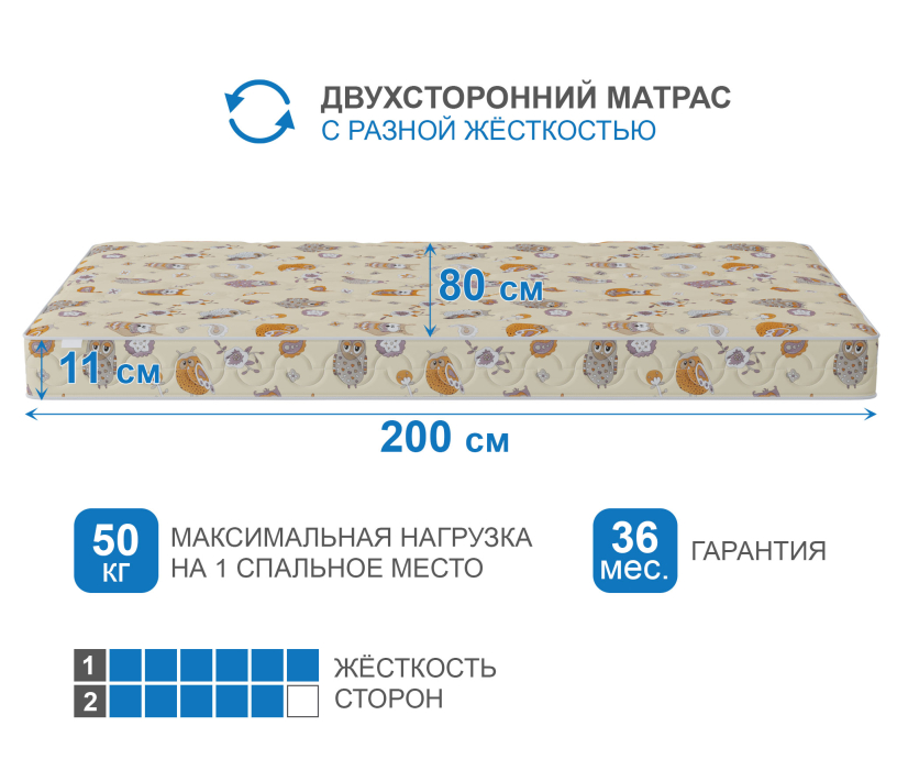 800 x 2000, Матрас Здоровый сон-Мишутка 800х2000