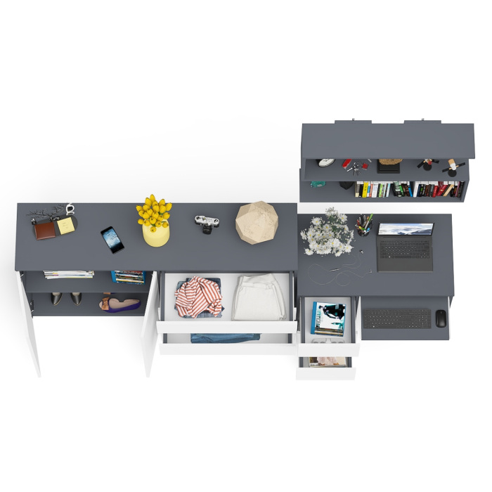 Домашние кабинеты, Большой комод Мори МК1600.1 с открытой полкой и письменным столом МС-6 левый