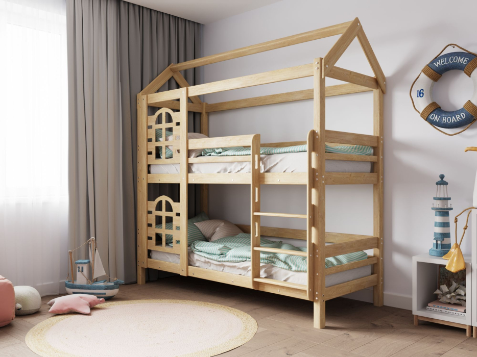 Детские кровати, Двухъярусная кровать домик Бэби люкс 70х190