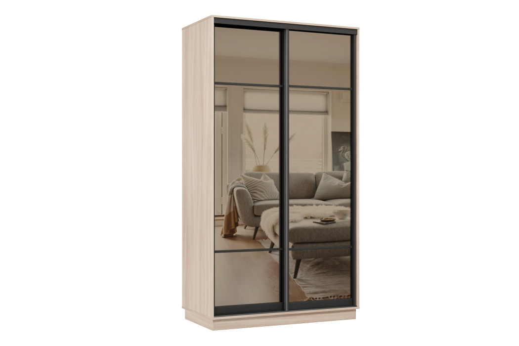 Шкафы-купе 2-х дверные, Шкаф-купе Премьер МИНИ 04 (11ЗБ;11ЗБ) фасады зеркало бронза/двухдверный/Профиль чёрный муар