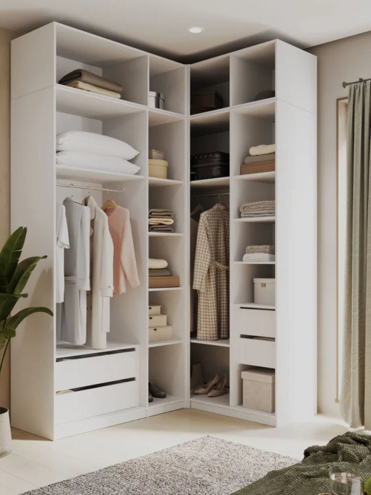 Шкафы, Угловой шкаф для одежды распашной с ящиками и антресолью, София, 2600х1700х1300мм