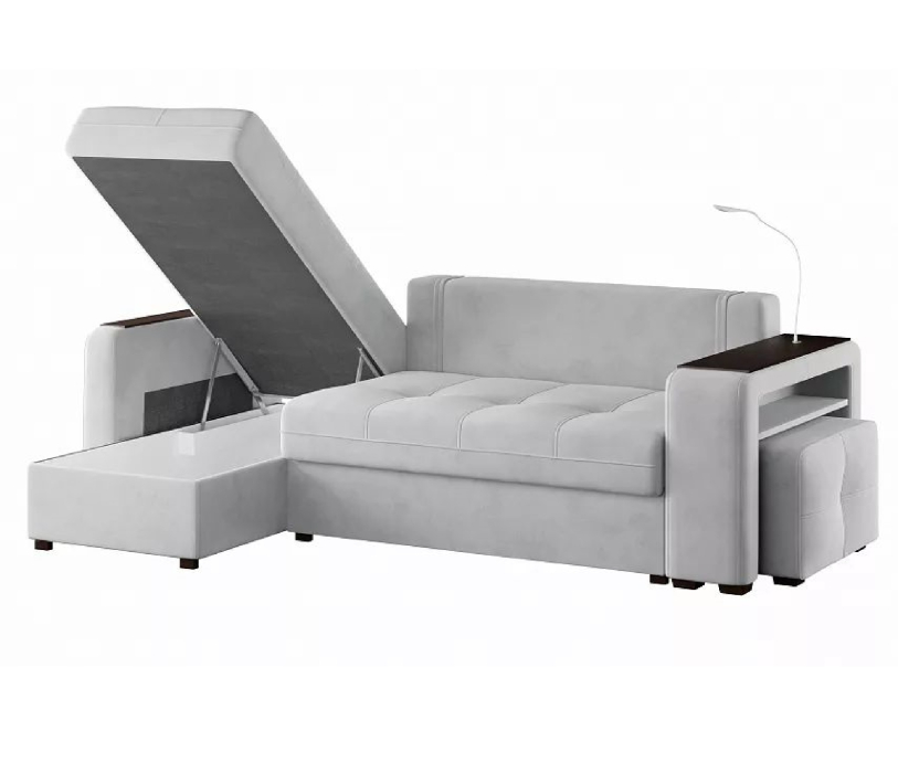 Диваны угловые в гостиную, Диван-кровать угловой Smart 4 пуф справа Велюр