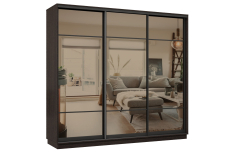 Шкафы-купе 3-х дверные, Шкаф-купе Премьер 36 (11ЗБ;11ЗБ;11ЗБ) фасады зеркало бронза/трёхдверный/Профиль чёрный муар