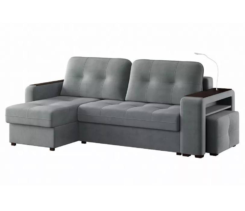 Диваны угловые в гостиную, Диван-кровать угловой Smart 4 пуф справа Велюр