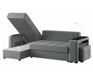 Диван-кровать угловой Smart 4 пуф справа Велюр