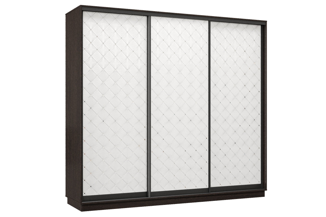 Шкафы-купе 3-х дверные, Шкаф-купе Премьер 36 (01РБ;01РБ;01РБ) фасады ромб белый/трёхдверный/Профиль чёрный муар