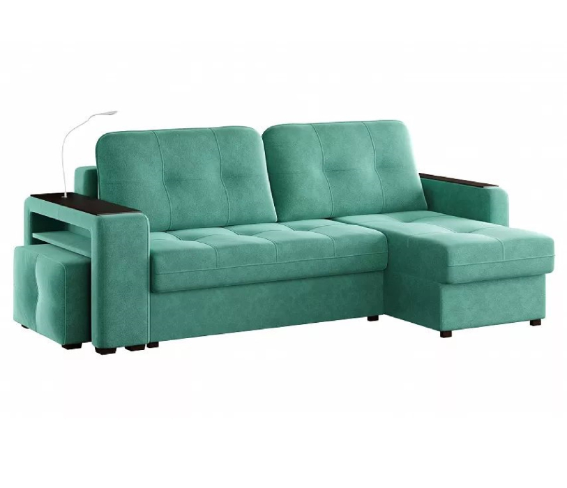 Диваны угловые в гостиную, Диван-кровать угловой Smart 4 пуф слева Велюр