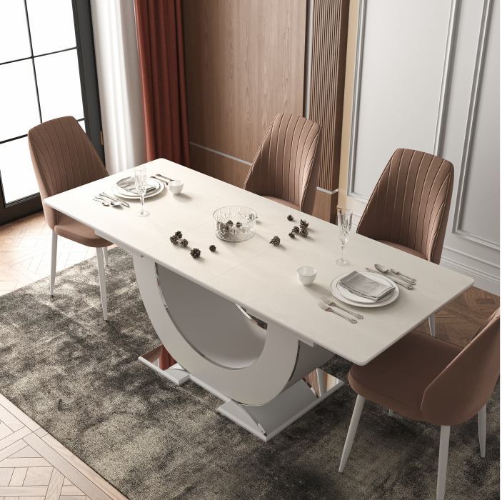 Обеденные столы, Стол Монако, столешница керамогранит (1600/2000х900х820) серебро