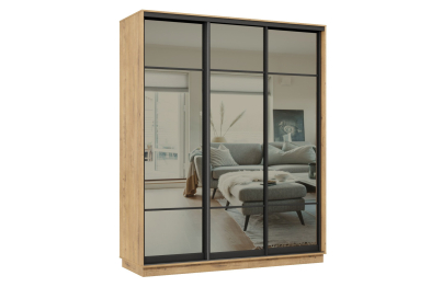 Шкаф-купе Премьер 24 (11ЗГ;11ЗГ;11ЗГ) фасады зеркало графит/трёхдверный/Профиль чёрный муар