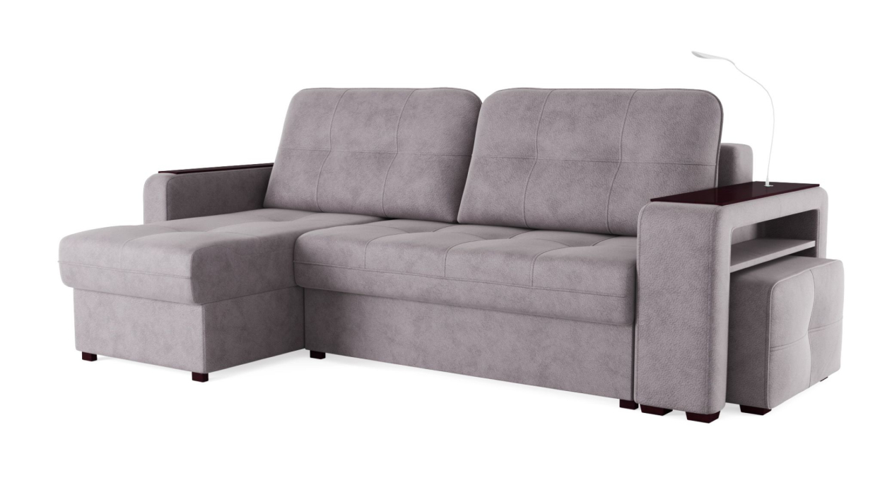 Диваны угловые в гостиную, Диван-кровать угловой Smart 4 пуф справа Велюр