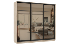 Шкафы-купе 3-х дверные, Шкаф-купе Премьер 57 (11ЗБ;11ЗБ;11ЗБ) фасады зеркало бронза/трёхдверный/Профиль чёрный муар