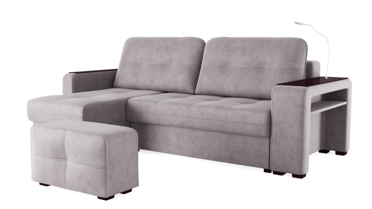 Диваны угловые в гостиную, Диван-кровать угловой Smart 4 пуф справа Велюр