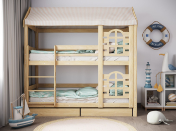 Двухъярусная кровать домик Бэби люкс 70х190