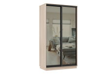 Шкафы-купе 2-х дверные, Шкаф-купе Премьер 09 (01ЗГ;01ЗГ) фасады зеркало графит/двухдверный/Профиль чёрный муар